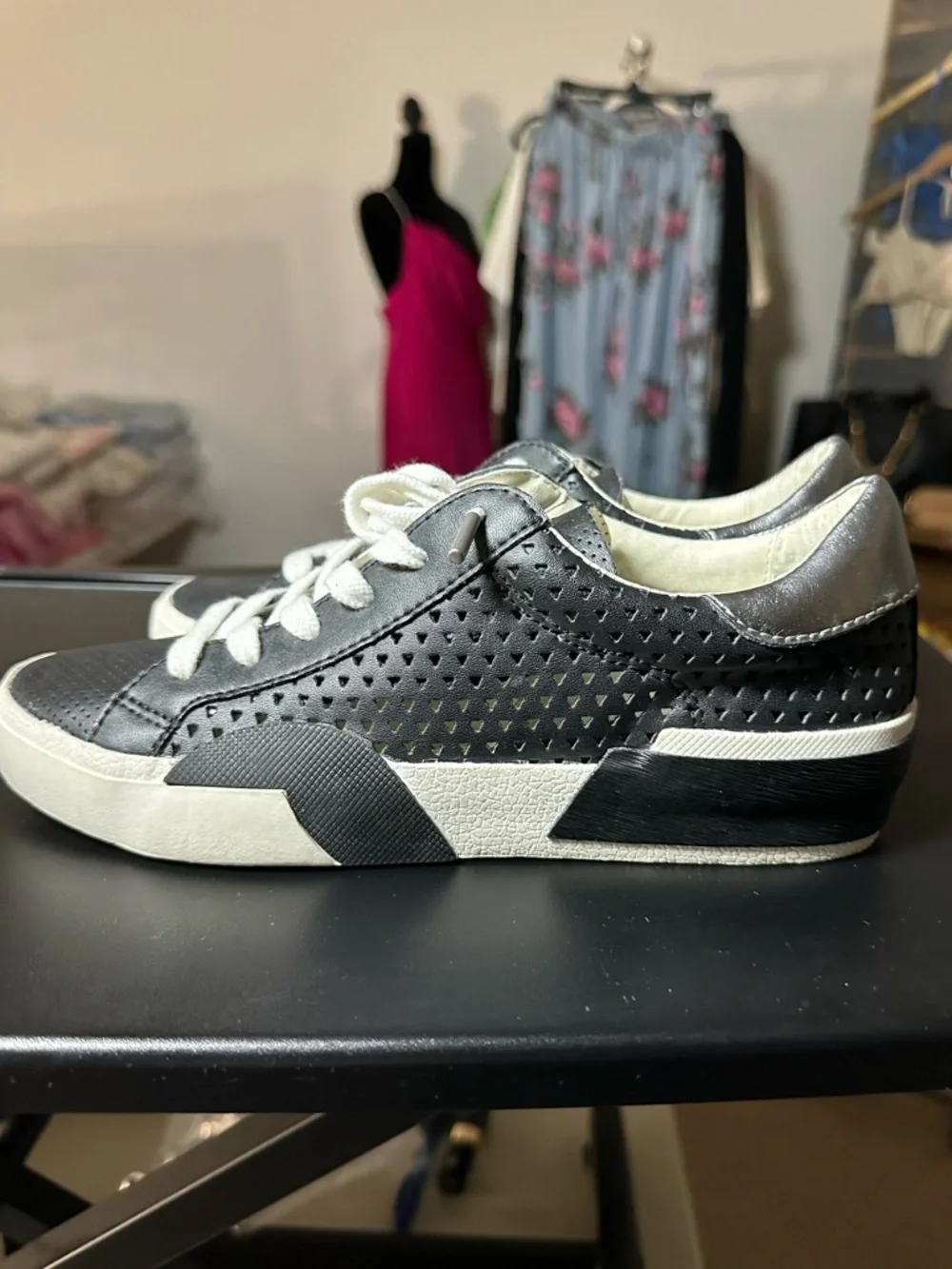 Dolce Vita Black and White Perforated Leather Sneakers